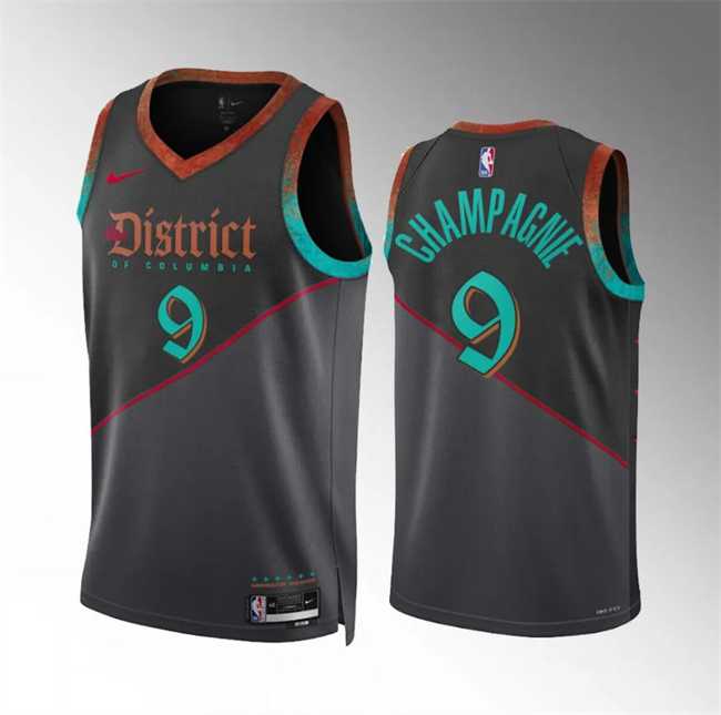 Mens Washington Wizards #9 Justin Champagnie Black 2023-24 City Edition Stitched Basketball Jersey Dzhi->->NBA Jersey